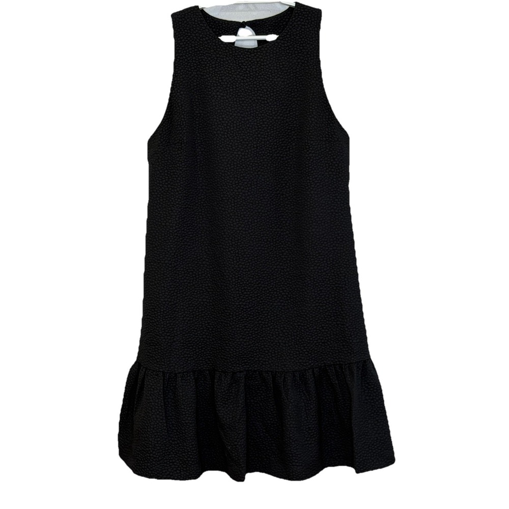 Plenty by Tracy Reese Shift Dress Sz Medium Black Textured Sleeveless Ruffle Hem